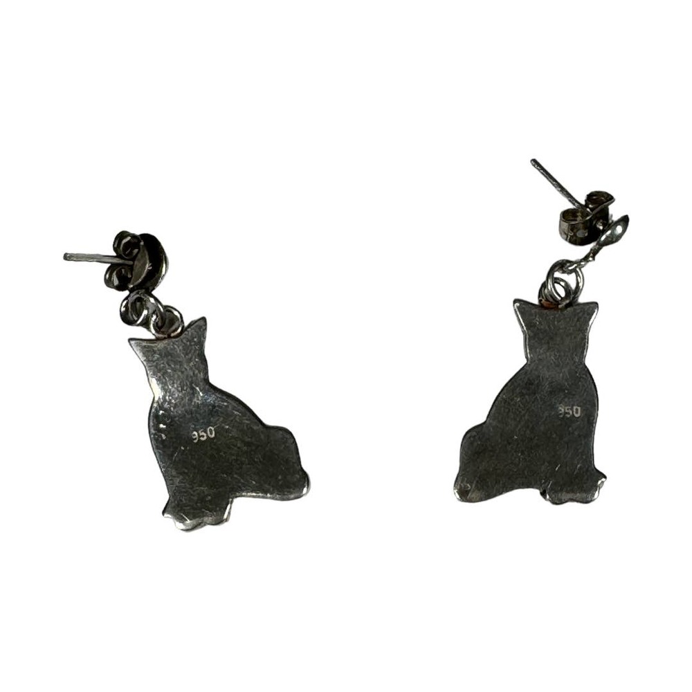 Vintage Sterling Silver Cat Earrings Post Stud 950 Lapis Lazuli Abalone Kitty - Picture 4 of 6